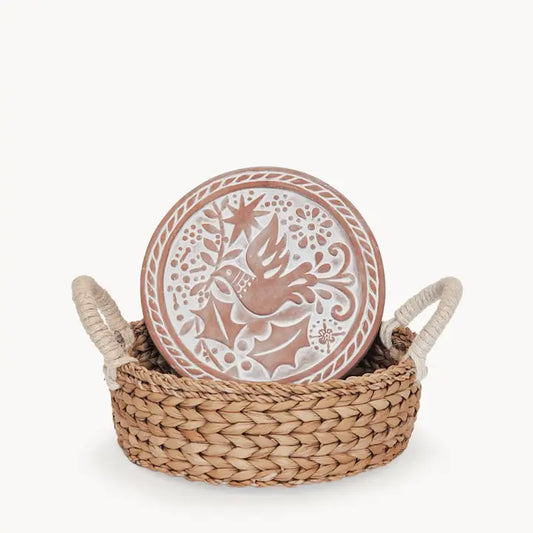 Korissa Bread Warmer & Wicker Basket - Bird Round