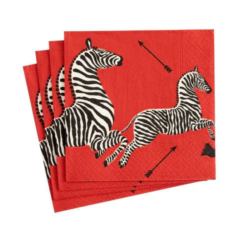 Caspari Scalamandre Red Zebra Cocktail Napkin