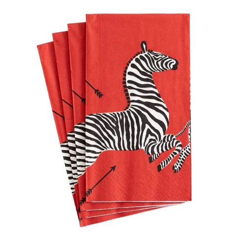 Caspari Scalamandre Red Zebra Guest Towel Napkin