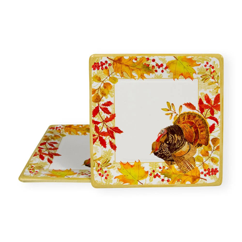Caspari Woodland Turkey Square Salad Plate