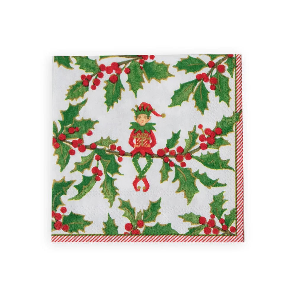 Caspari Jingle Elves Napkin, Cocktail