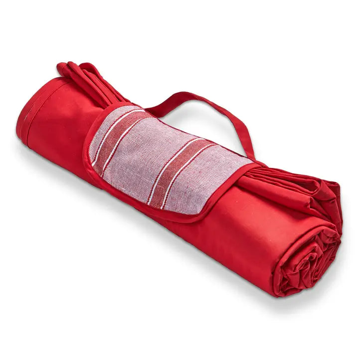 Red & White Stripe Picnic Blanket Multi Cotton