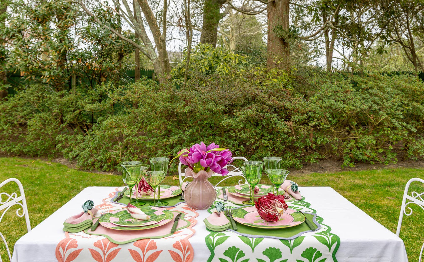 Josephine green block print cotton table runner