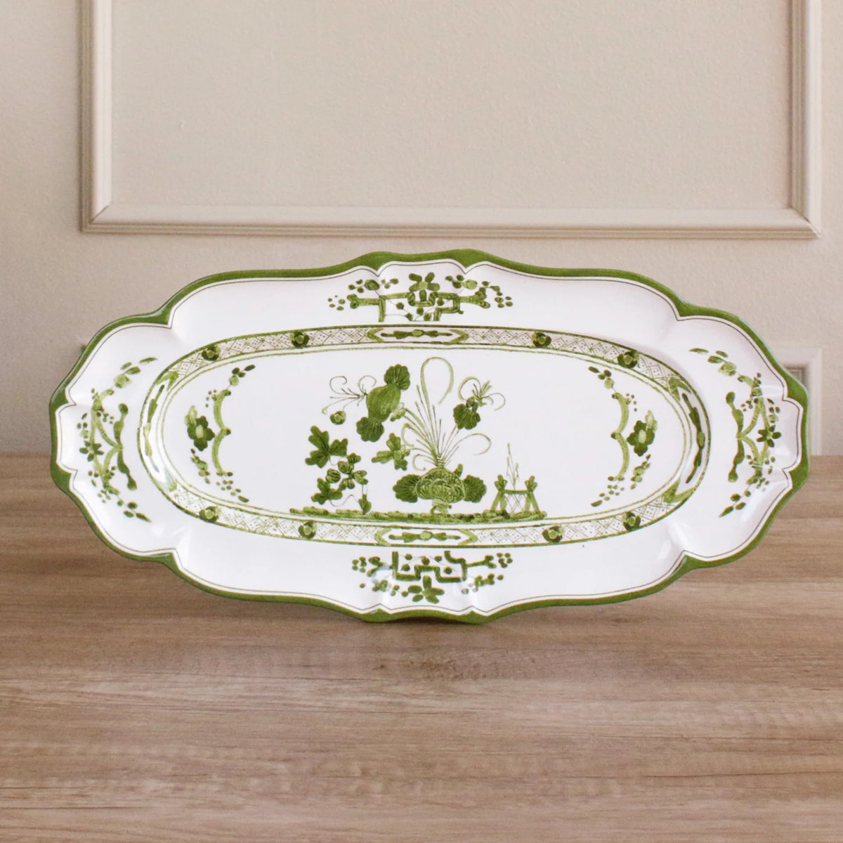 Beatriz Ball VIDA Faenza Long Oval Tray (Green and White)