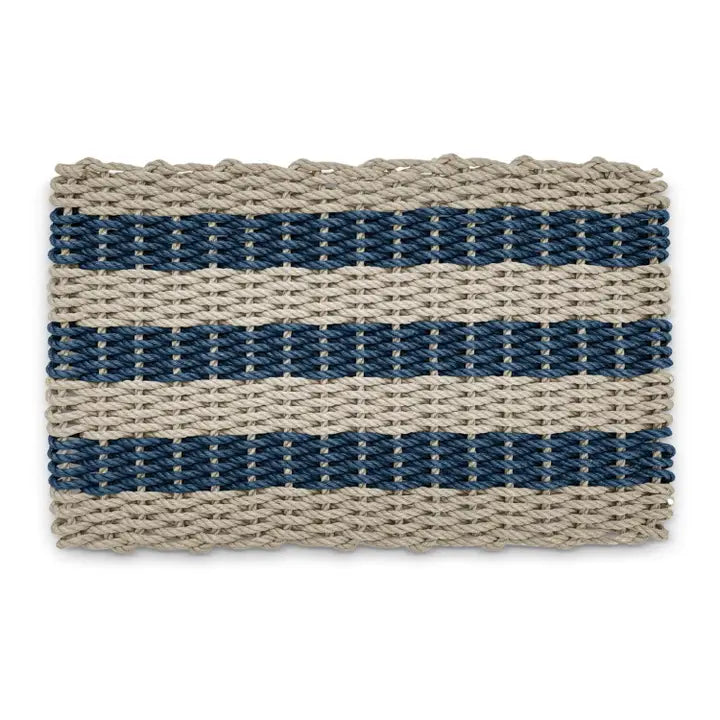Lobster Rope Outdoor Doormat: Sand & Navy Cabana Stripes | Medium (18" x 30")