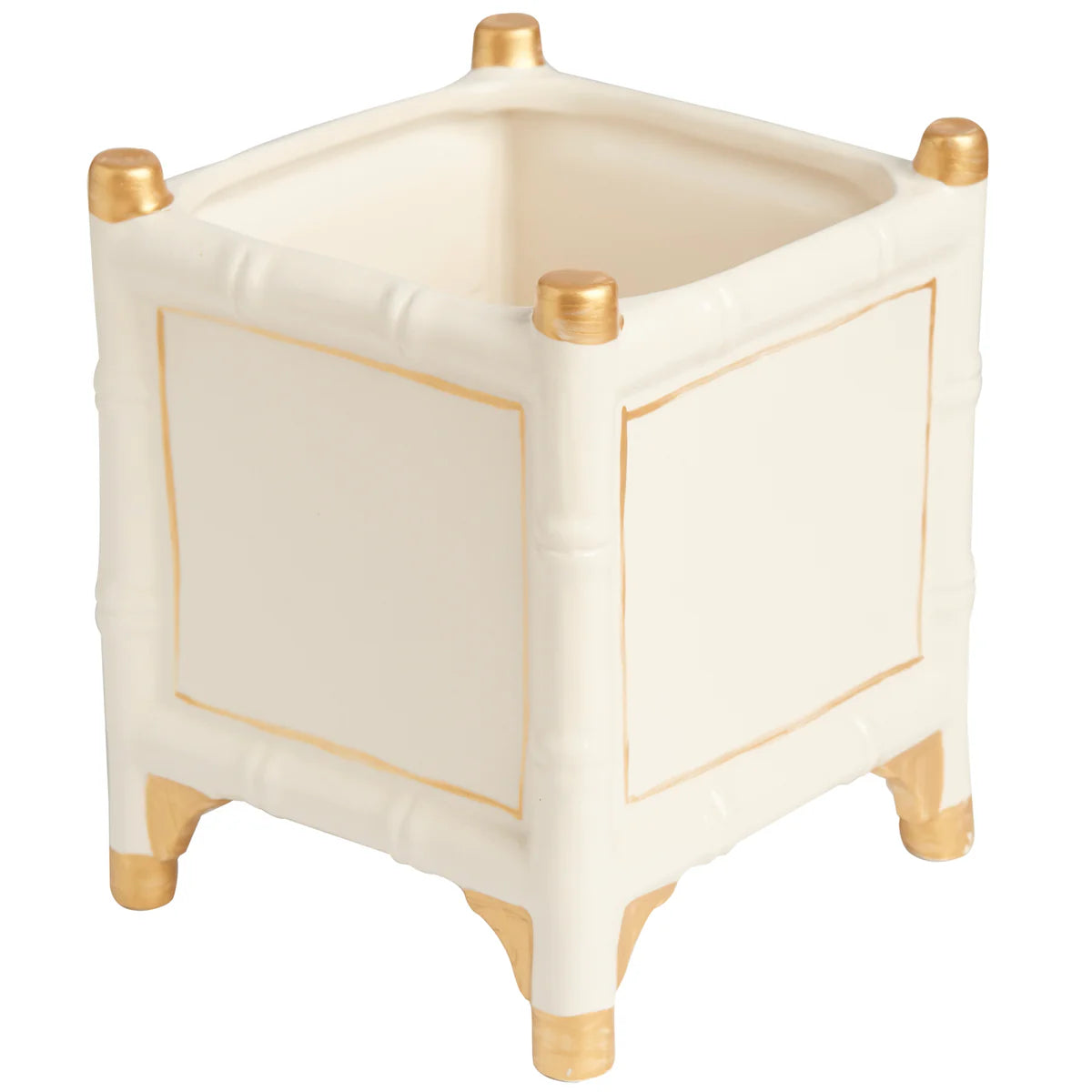 Abigail's Bamboo Cachepot, White/Gold, Large