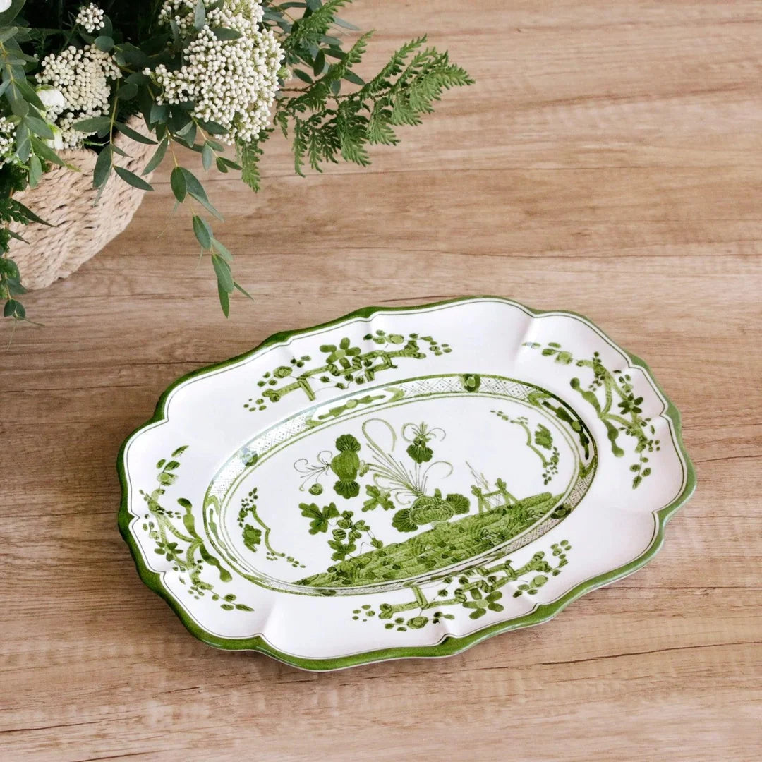 Beatriz Ball VIDA Faenza Medium Oval Plater (Green and White)