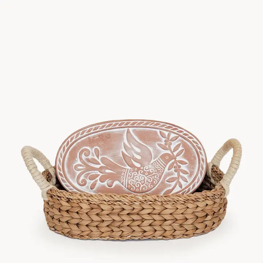 Korissa Bread Warmer & Basket, Bird Oval