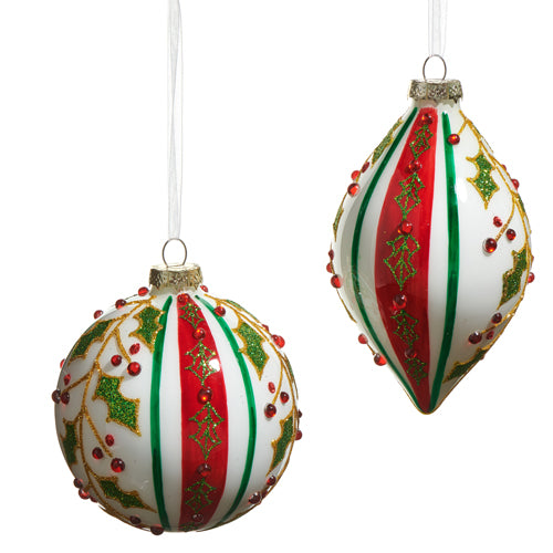 Raz 4" Holly Striped Ornament, Teardrop