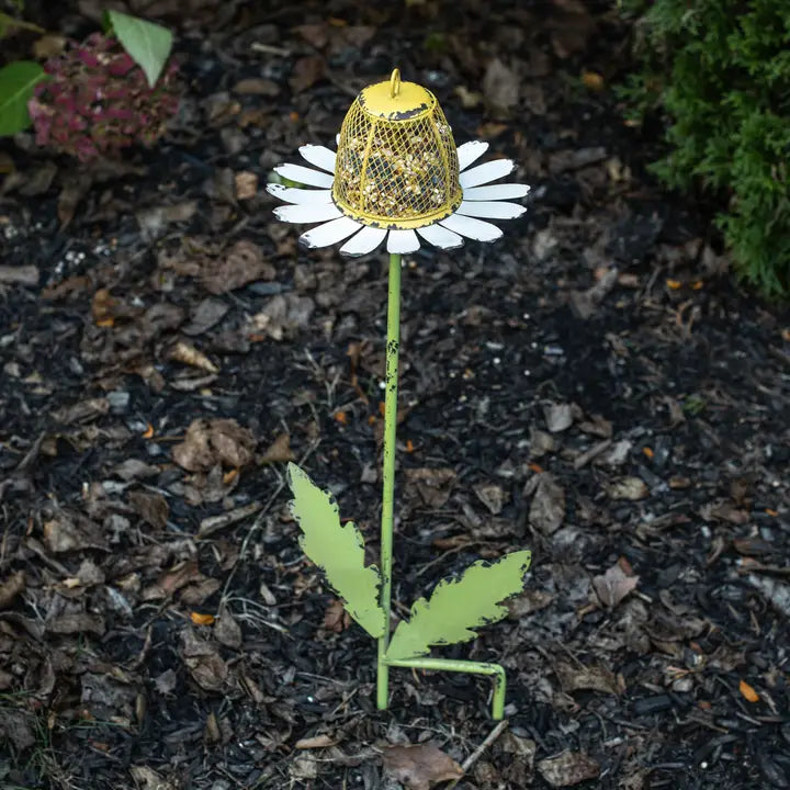 White Daisy Bird Feeder Stake