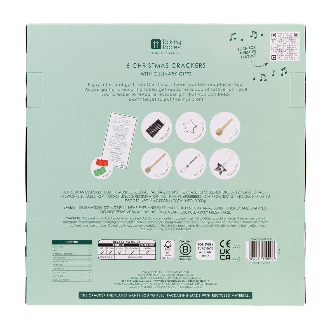 Partridge & Pear Christmas Crackers - 6 Pack | Christmas Decor |
