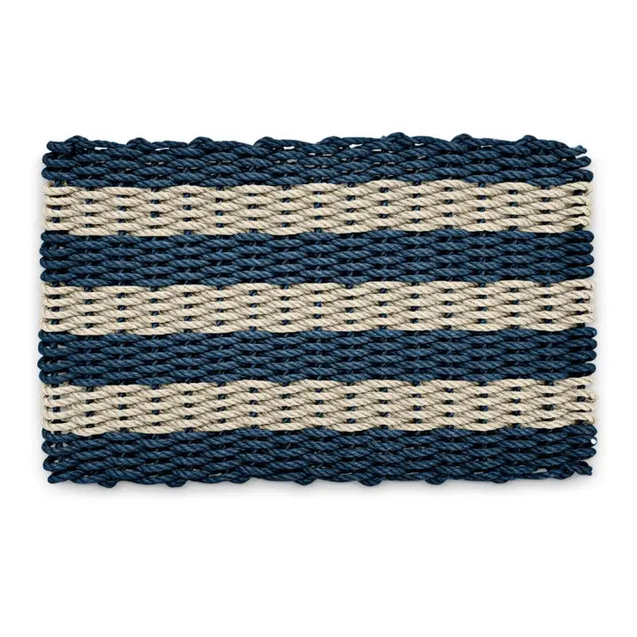 Lobster Rope Doormat: Navy & Light Tan Cabana Stripes | Medium (18" x 30")