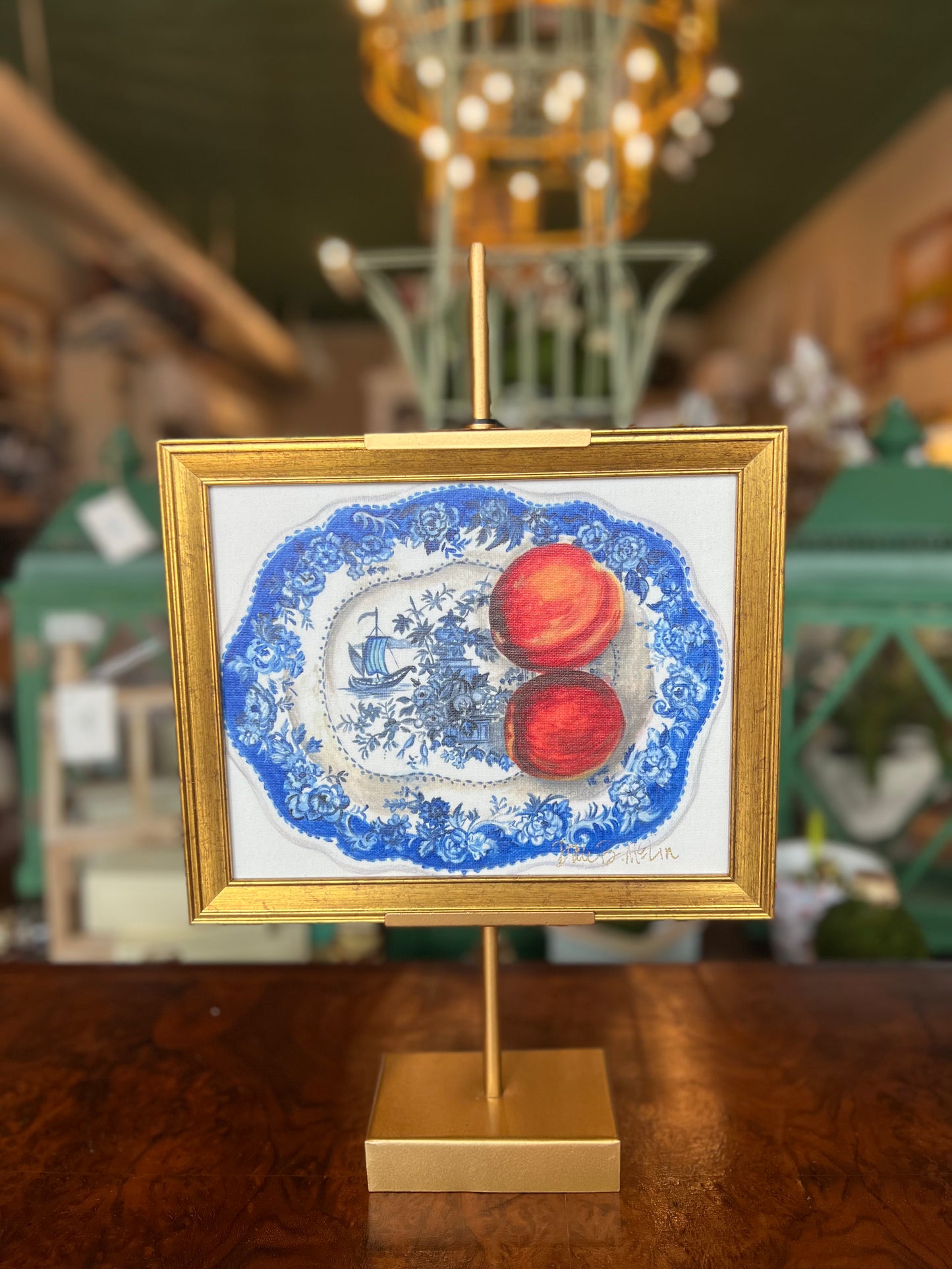 Hill & Dale Framed Peaches on Staffordshire Platter W/ Easel