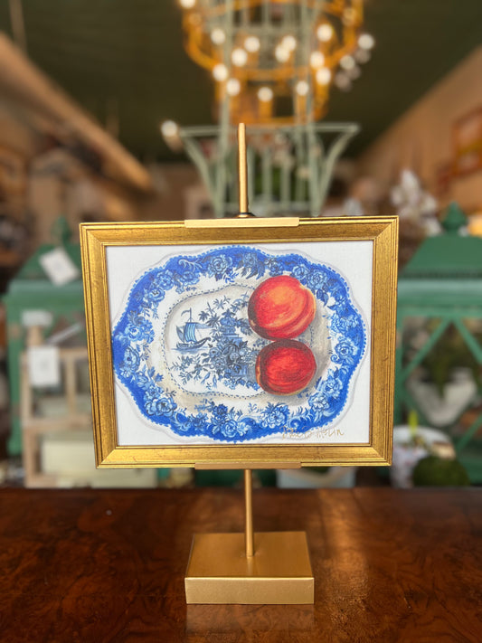 Hill & Dale Framed Peaches on Staffordshire Platter W/ Easel