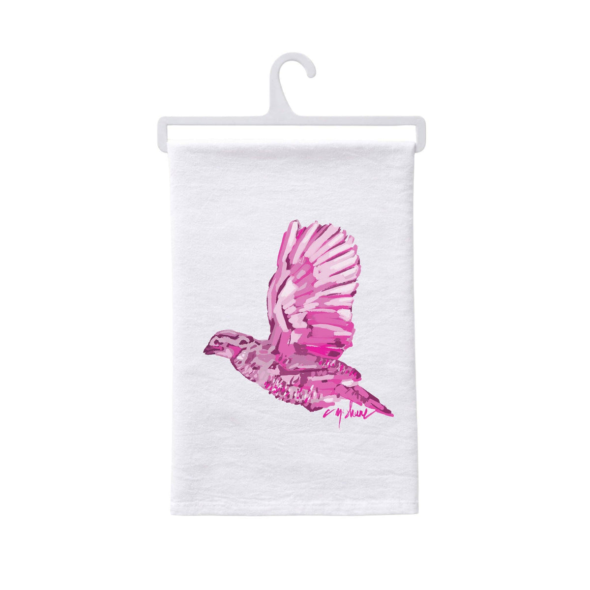 "Quail Love" in pinks tea towel