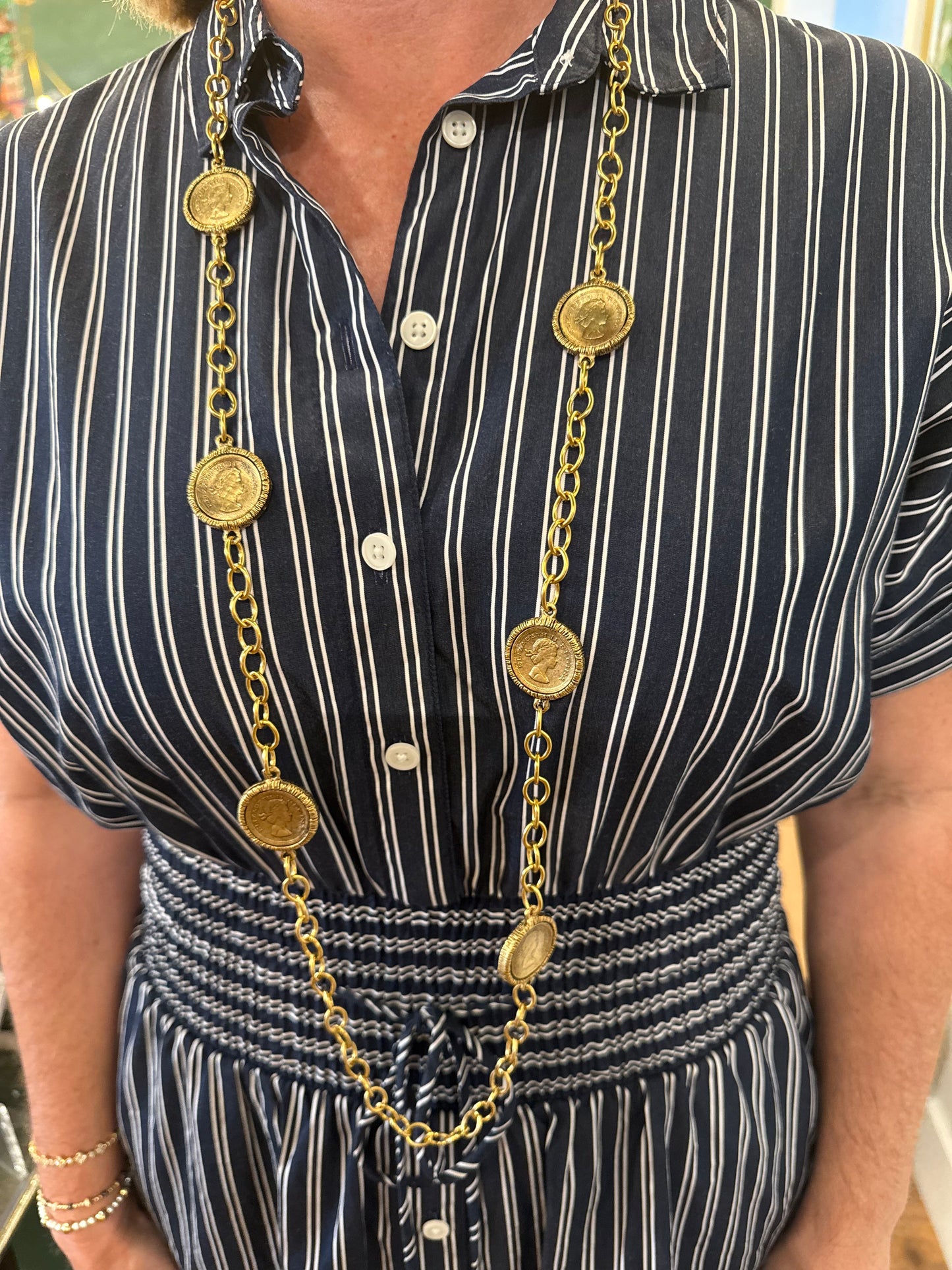 Multi Coin Long Strand Necklace