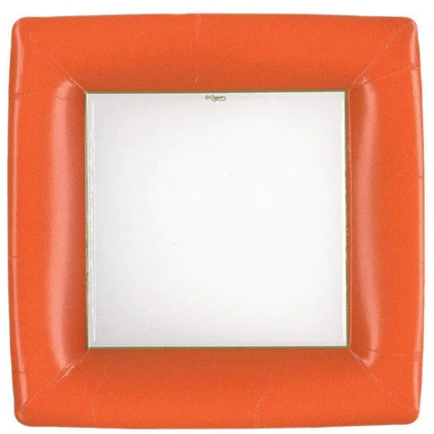 Caspari Grosgrain Deep Orange Square Dinner Plates