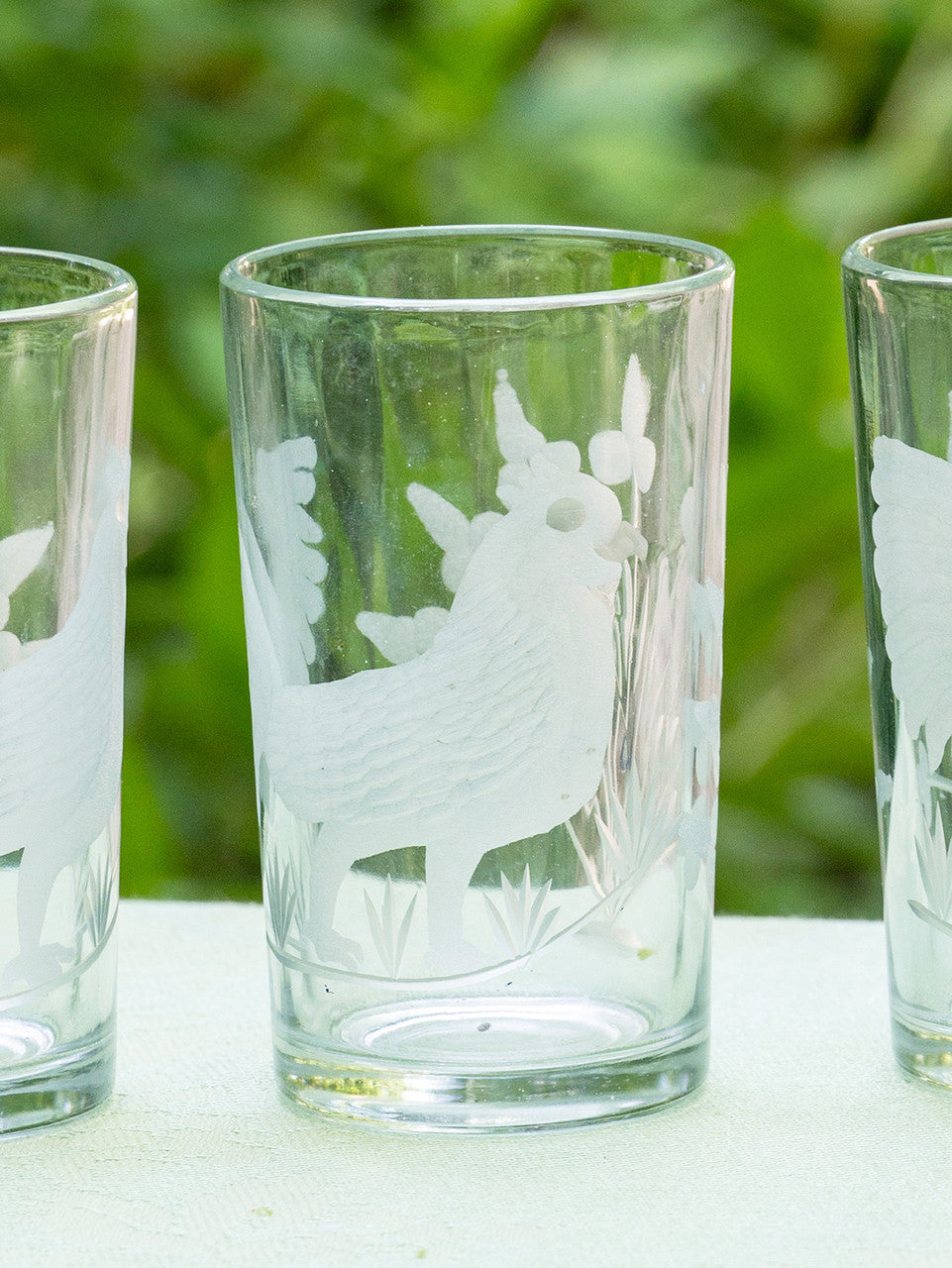 April Cornell Etched Rooster Glasses S/4