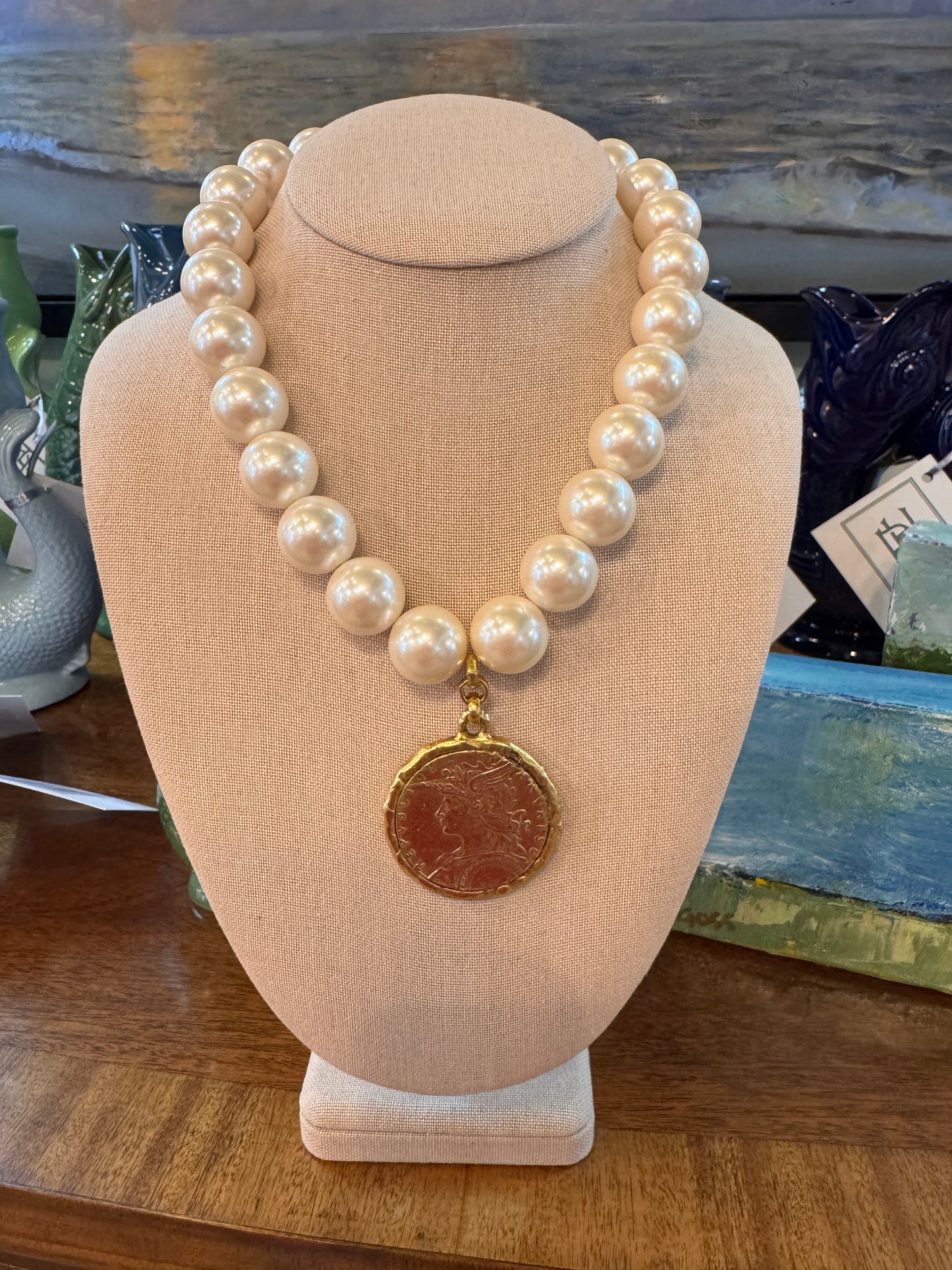 French Pearl Coin Necklace