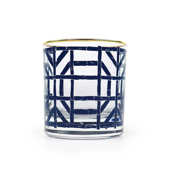Pomegranate Navy Bamboo Bourbon Glass, Set Of 4