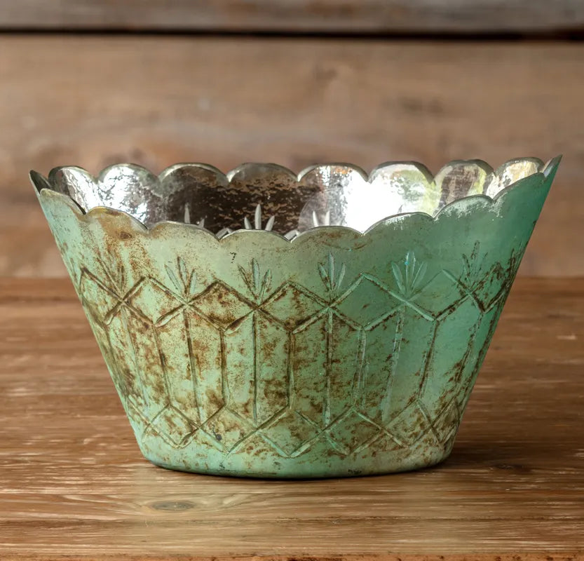 Porch View Antique French Blue Etched Center Piece