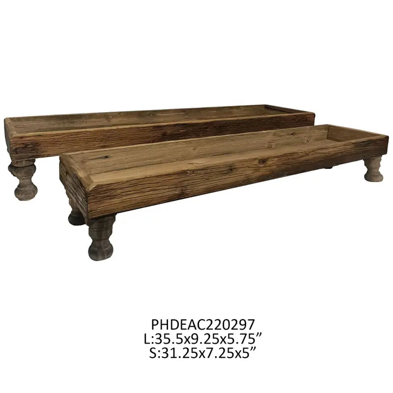 Porch View Wooden Serving Trays on Turned Legs, Small