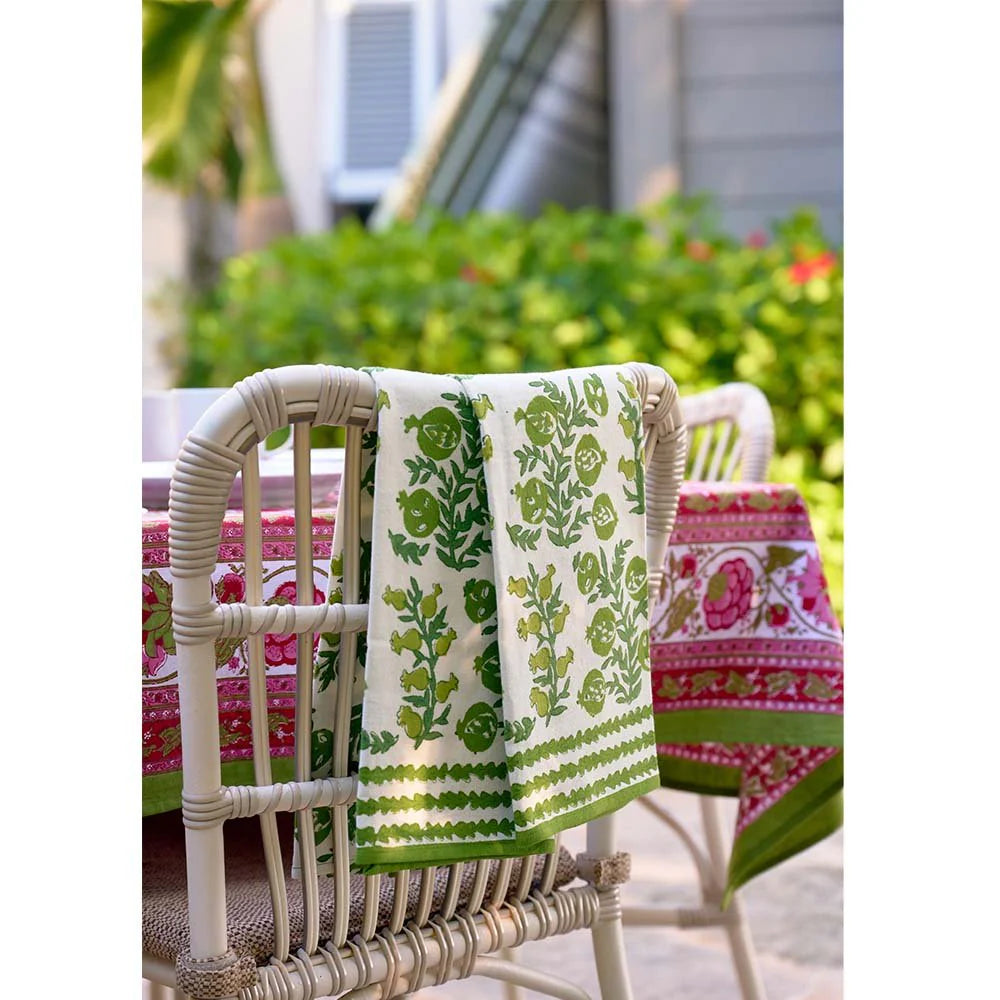 Pomegranate Pom Bells Green Tea Towel S/2