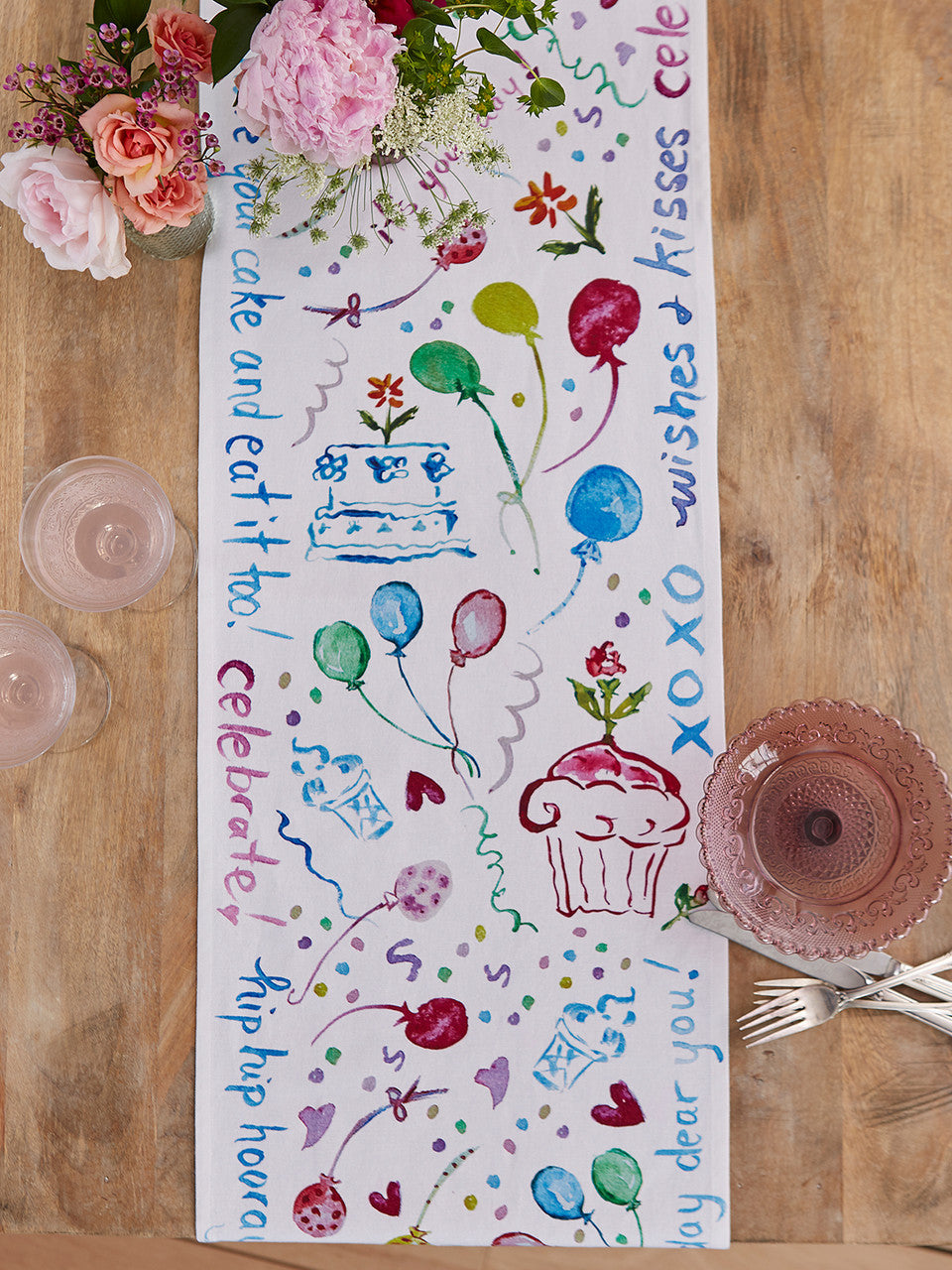 April Cornell Happy Birthday Watercolor Runner