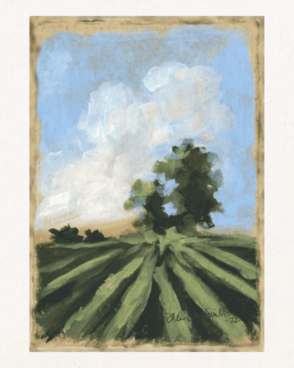 Farmland with Tree Framed Art + Easel