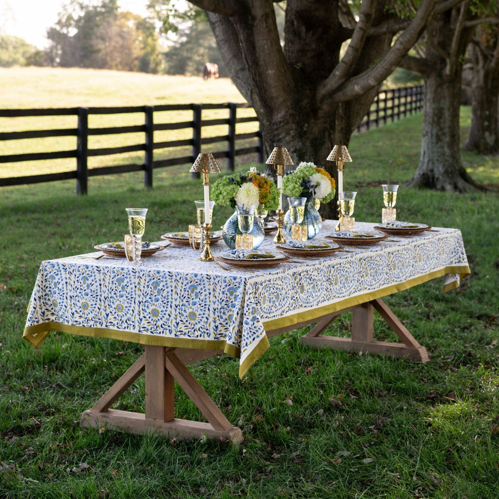 Pomegranate Starflower Blue & Ochre Tablecloth 60x120