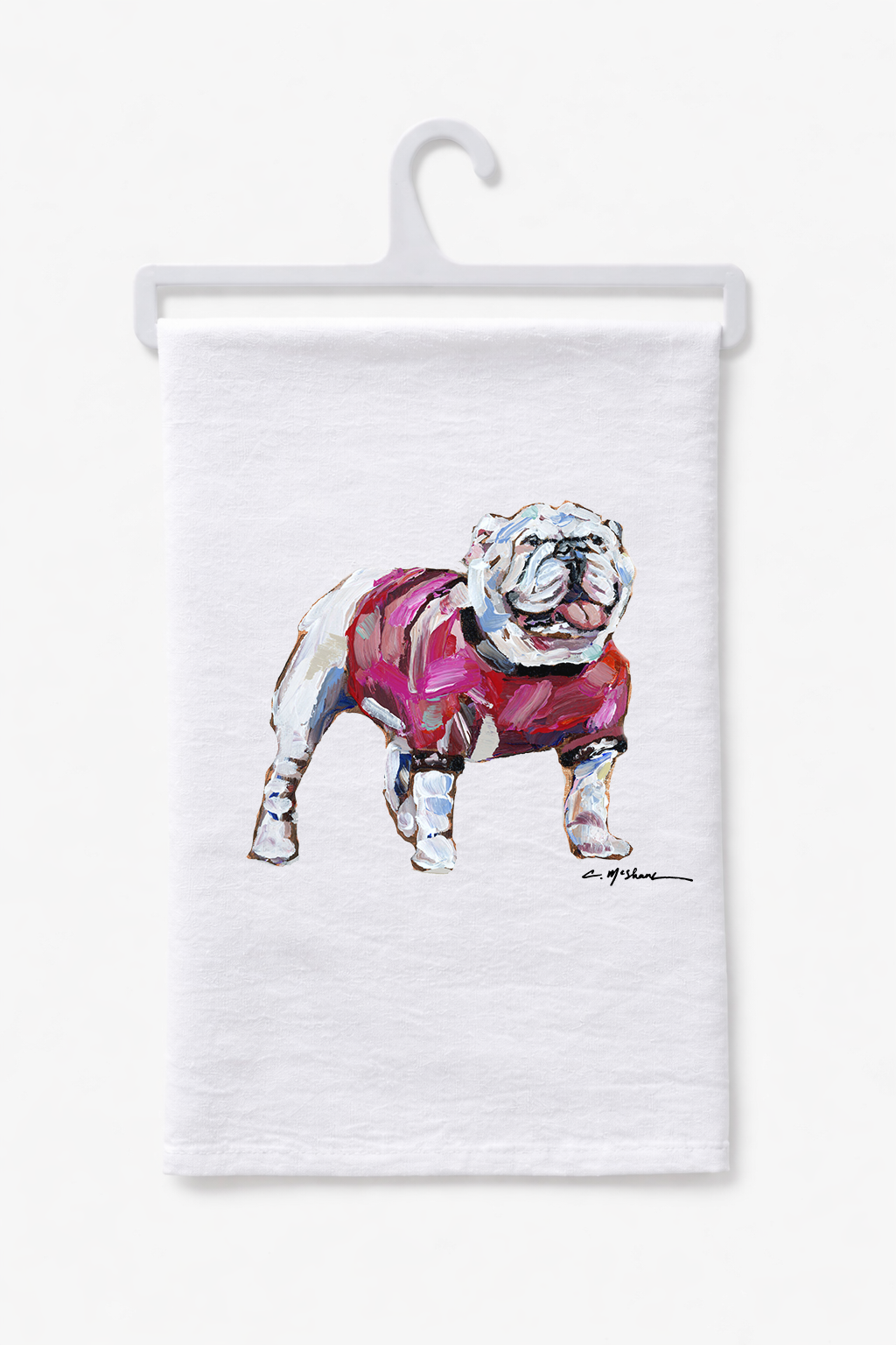 "Bulldog Red" tea towel