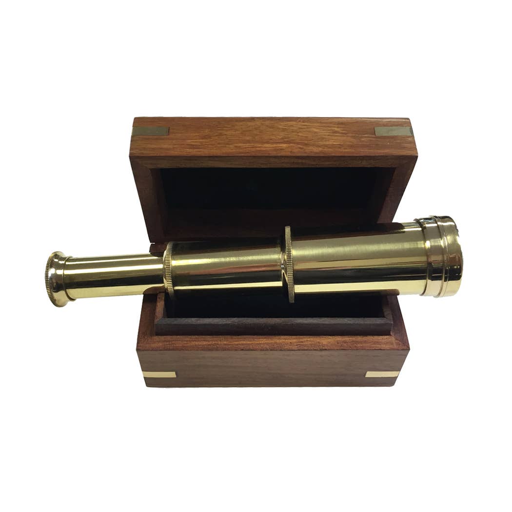 Wood Telescope Box with Brass Diamond Inlay | Tabletop decor