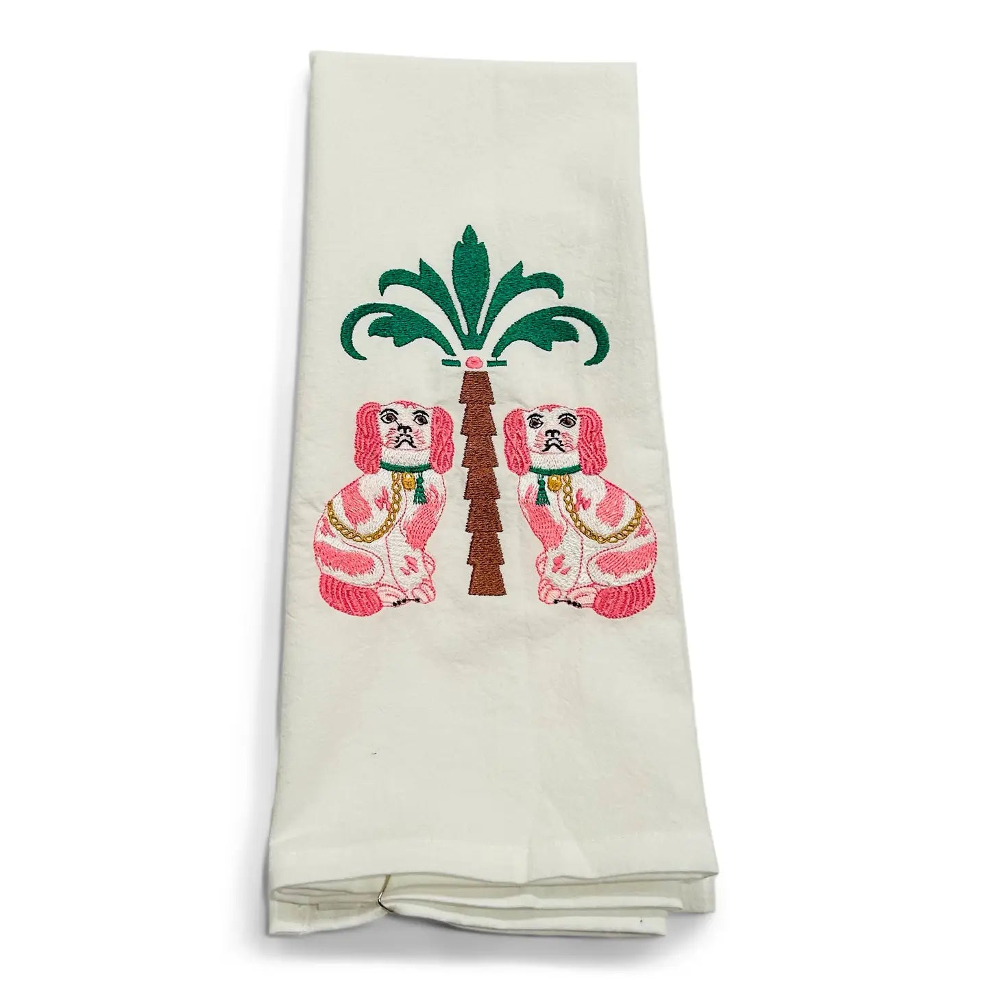 Vibrantly Tea Towel White Pink Dogs