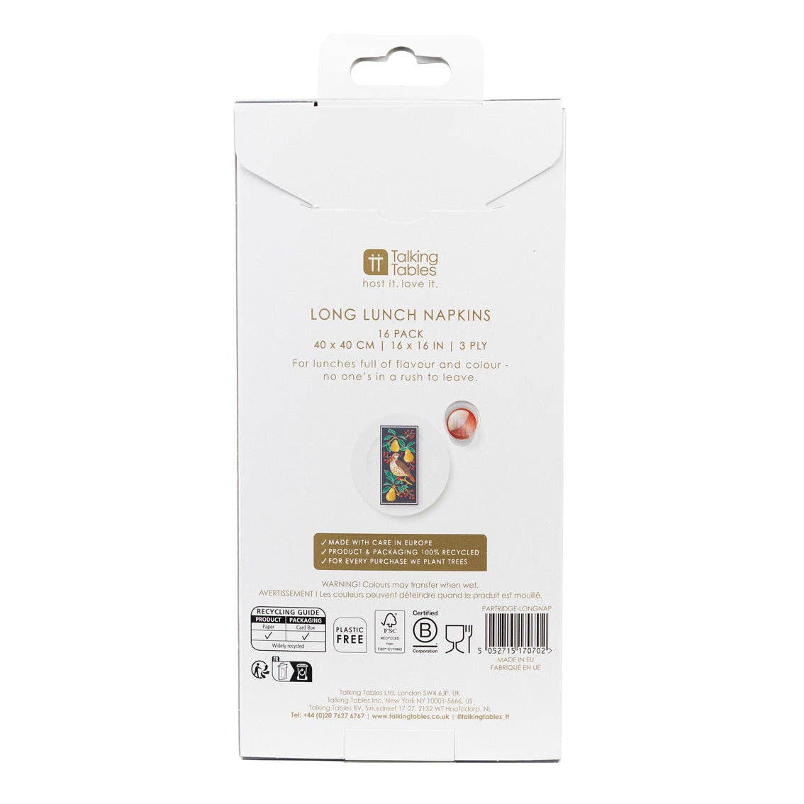 Partridge & Pear Long Lunch Paper Napkins - Display | Christmas Decor |