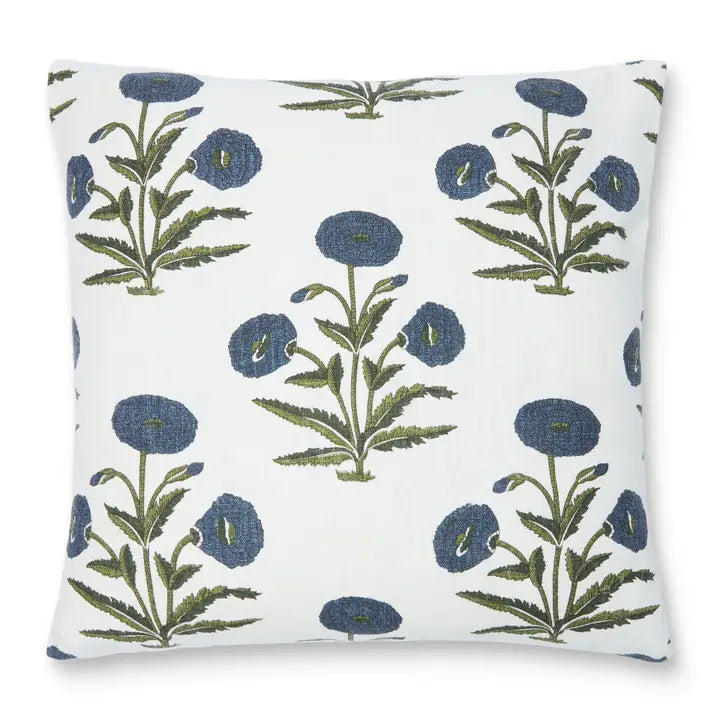 Poppy Flower Cushion Cover + Insert Citrine Blue Oatmeal 22"x22"