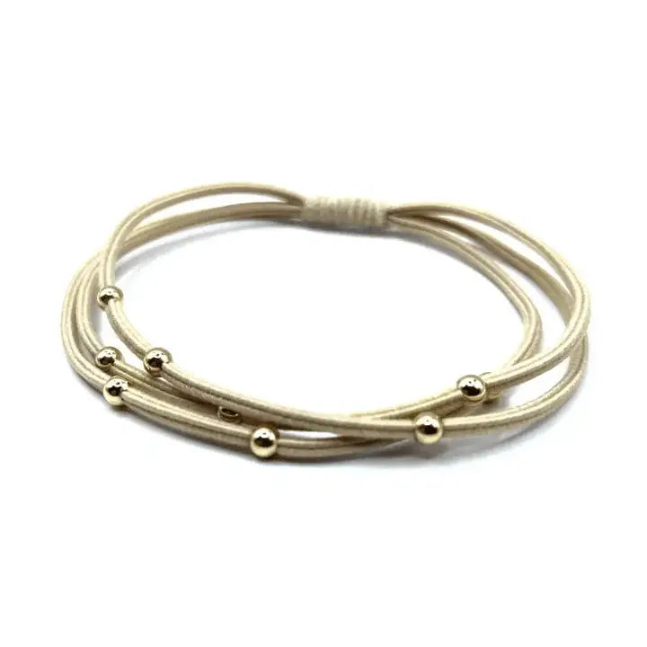 Single Water Pony 3mm Gold Waterproof Hair Band in Beige