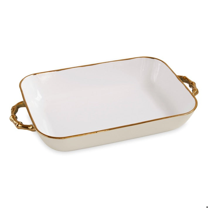 Beatriz Ball Ceramic Bambu Rectangle Casserole, Cream & White