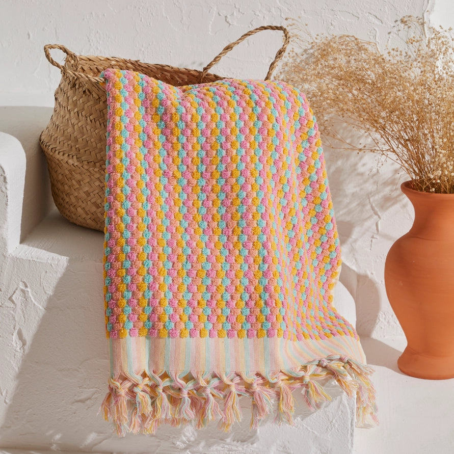 Pom Pom Pink/Yellow/Blue Turkish Towel