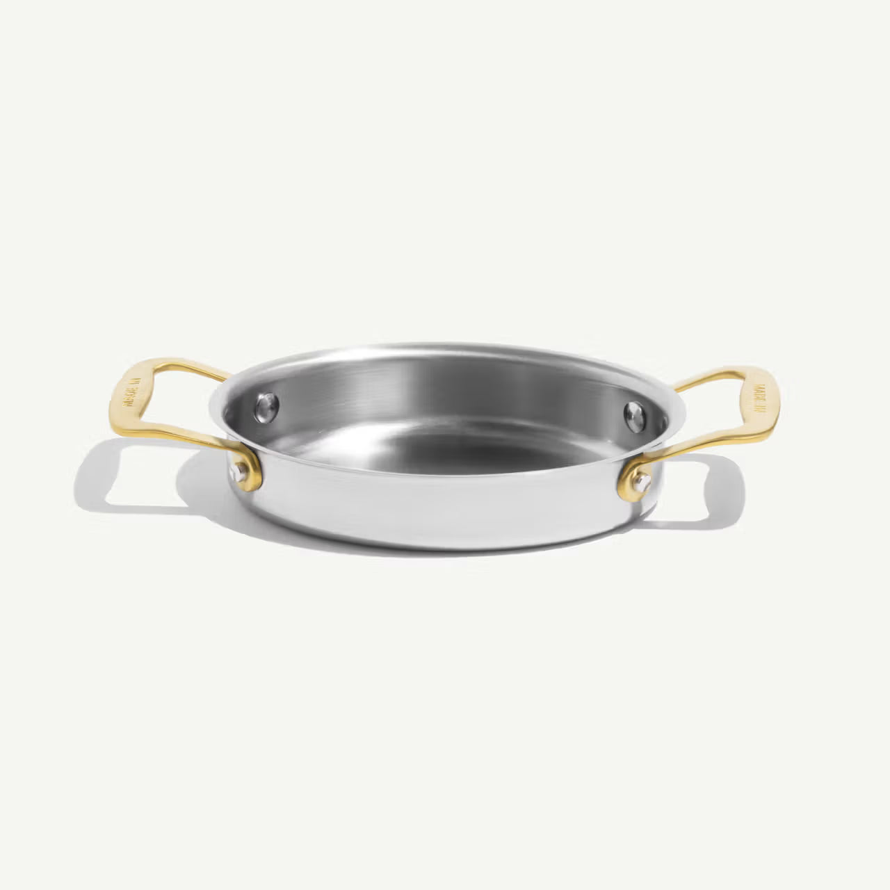 Stainless Steel Gratin Dish, Antique Brass Handles