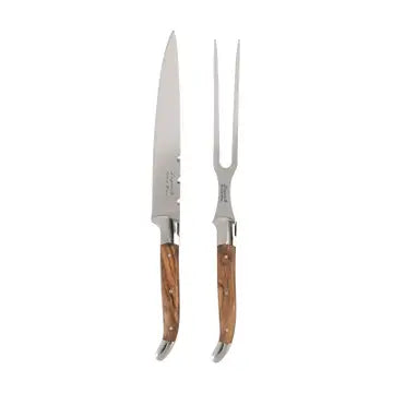 Laguiole Olivewood Carving Knife & Fork Set