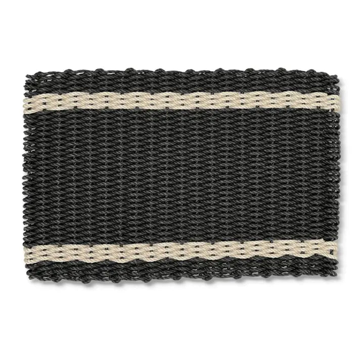 Lobster Rope Doormat: Black & Light Tan Tailored Stripes | 18x30