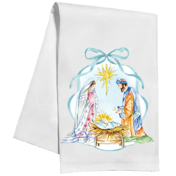 Holy Family with Scripture with Blue Bow Kitchen Towel