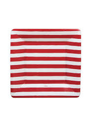 Caspari Red & White Stripe Dessert Plate