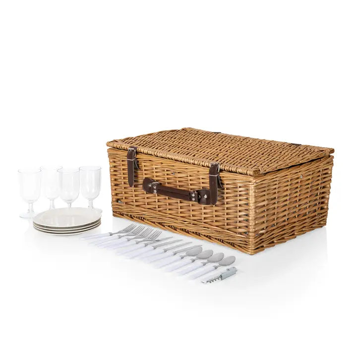 Picnic Time Belmont Basket Navy Blue Stripe