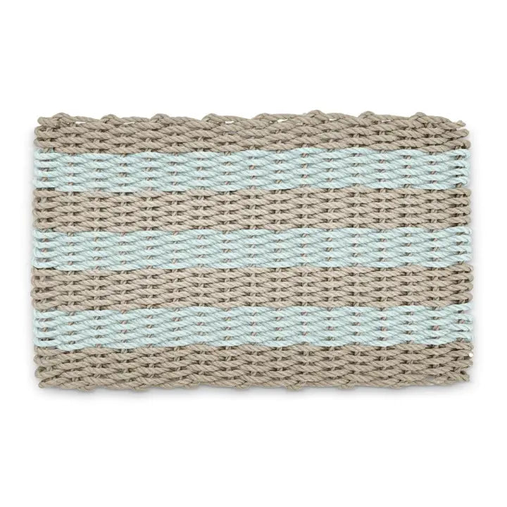 Lobster Rope Outdoor Doormat: Sand & Seafoam Cabana Stripes | Medium (18" x 30")