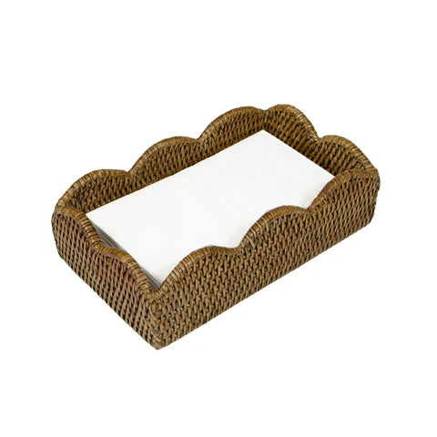 Caspari Rattan Scallop Guest Towel Holder Brown