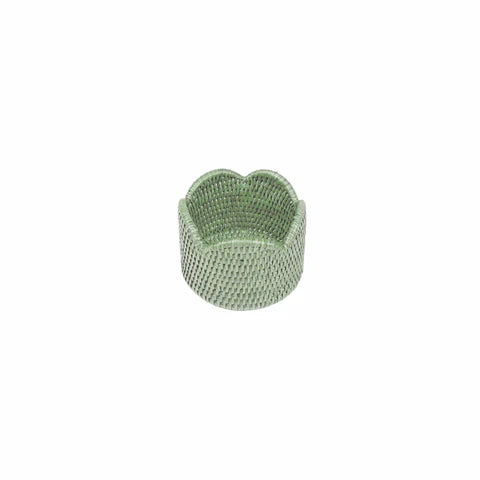 Caspari Rattan Scallop Wine Coaster Green