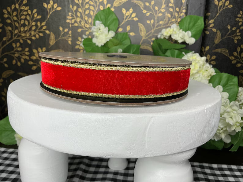 d. stevens red velvet with gold trim 1" x 10 yds