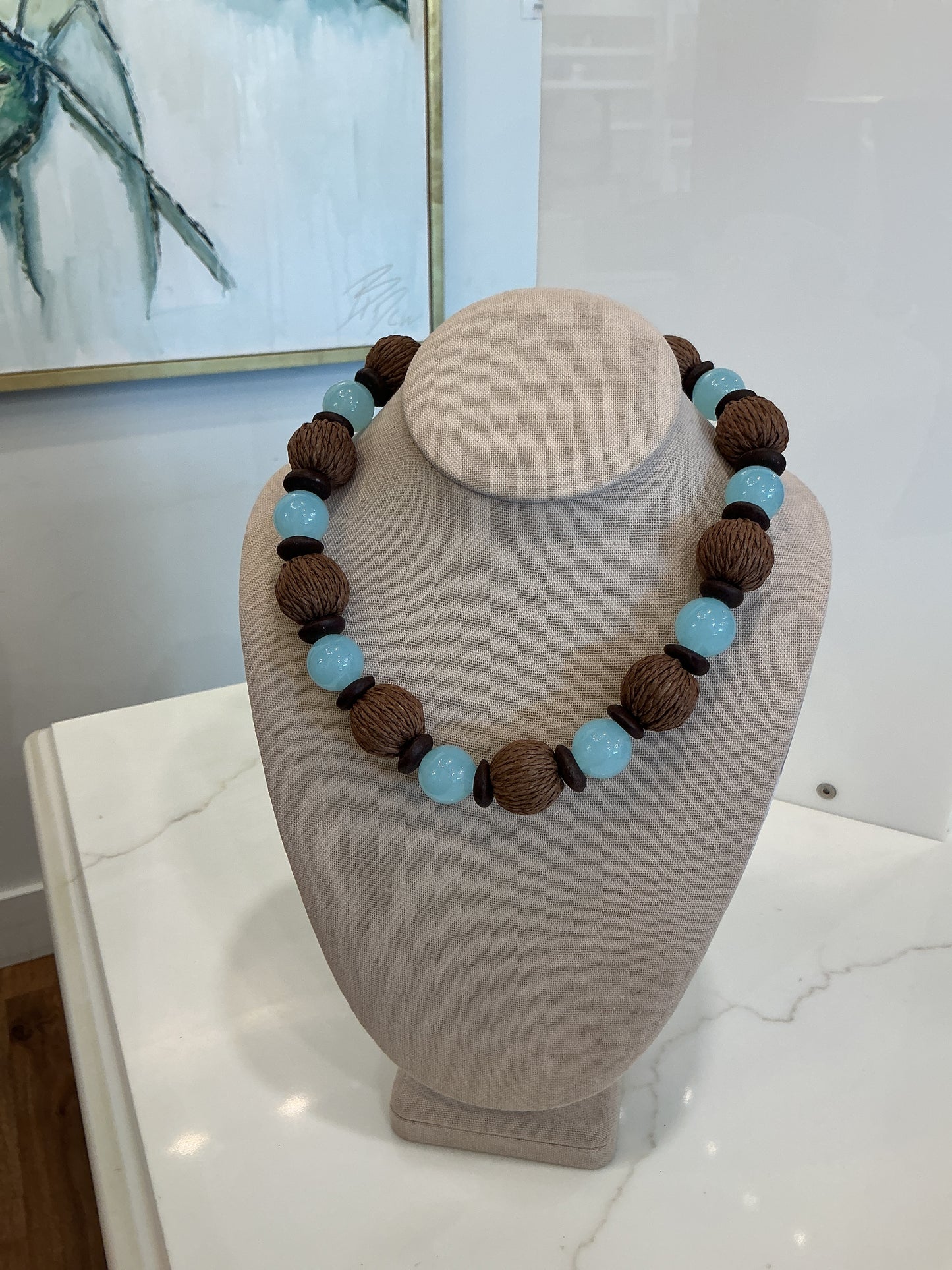 BCB - Brown Raffia + Blue Necklace