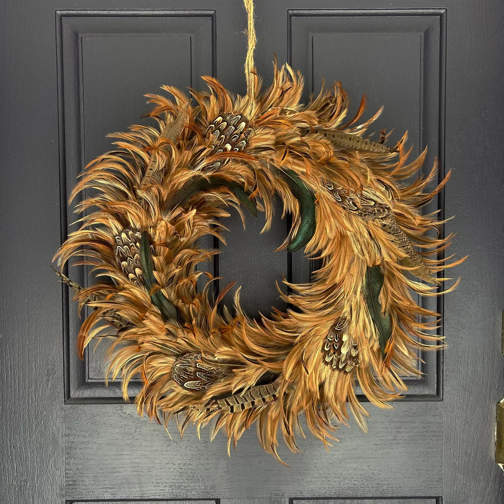 Natural Pheasant Feather Wreath 22 in
